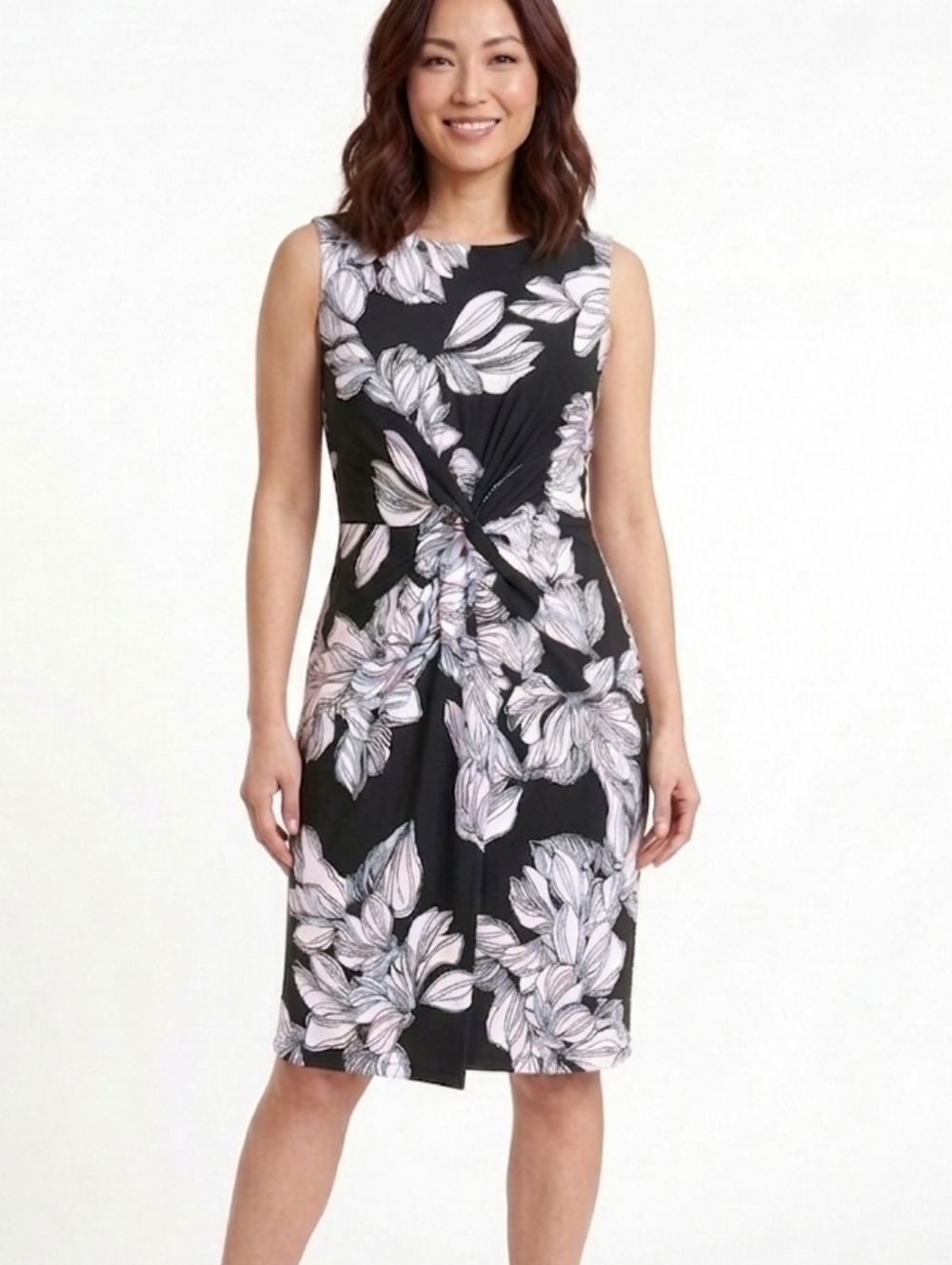 Joseph Ribkoff Black & White Floral Print Midi Dress Size 14 #201519